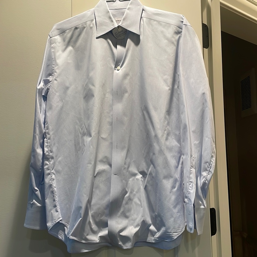 Armani collezioni light blue collared dress shirt. No flaws or collar stains.